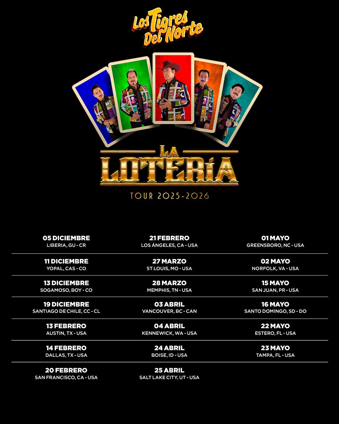 Los Tigres del Norte La Lotería Tour Poster 2026